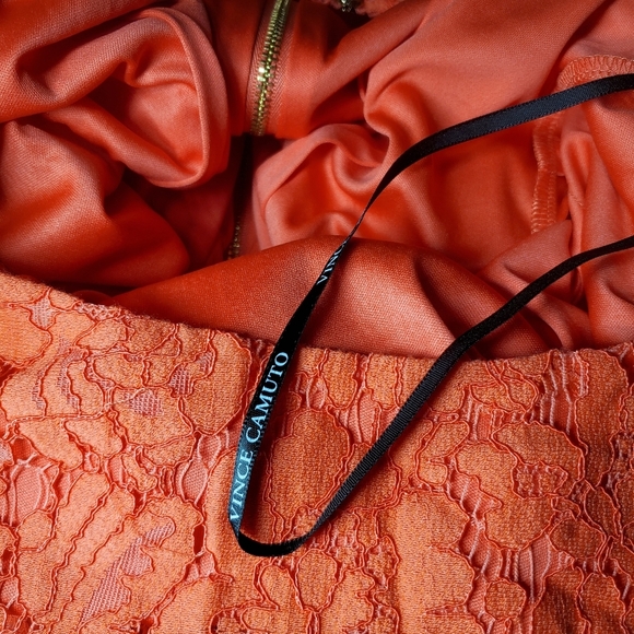 NWT Vince Camuto Lace Coral Pink Orange Sheath Dress Women's Size 10 3/4 Sleeves - Picture 13 of 16